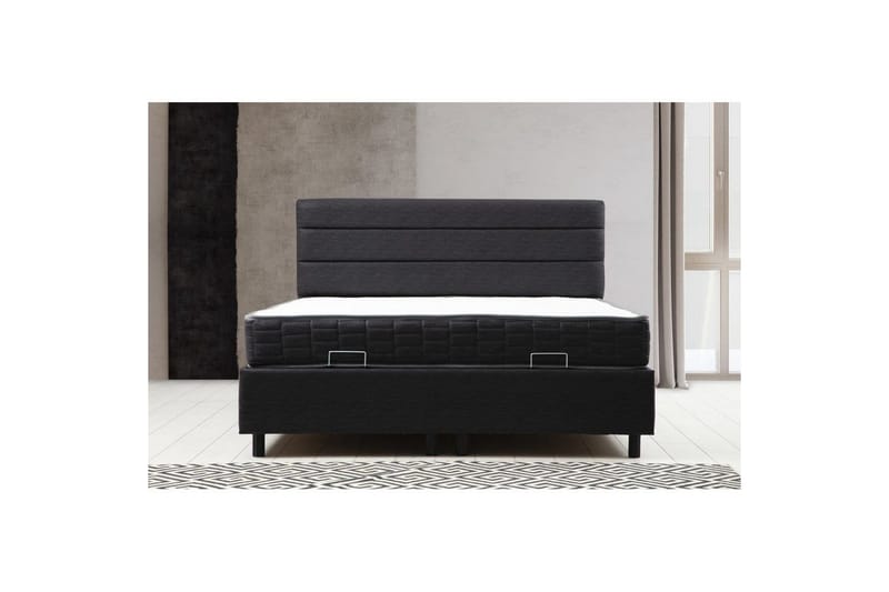 Dubbelmadrass, Bas & Huvudgavel Sonyi Set Antracit - 140 x 114 x 200 cm - Möbler - Säng - Sängram & sängstomme
