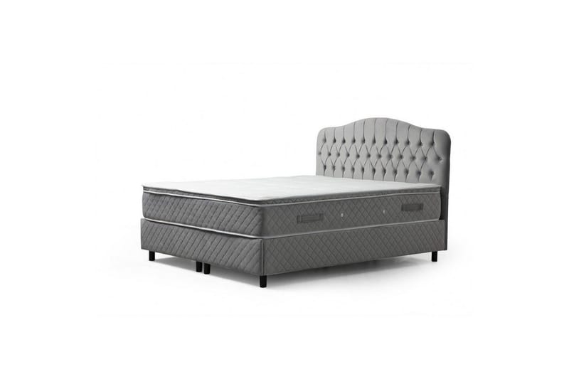 Dubbelmadrass, Bas & Huvudgavel Subato Set Grå - 150 x 125 x 200 cm - Möbler - Säng - Komplett sängpaket