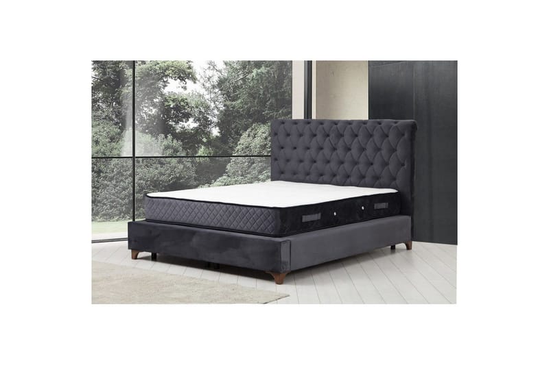 Dubbelmadrass, Bas & Huvudgavel Subra Set (160 x 200 cm) Antracit - Antracit - Möbler - Säng - Komplett sängpaket