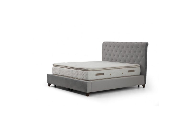Dubbelmadrass, Bas & Huvudgavel Subra Set Grå - 160 x 200 cm - Möbler - Säng - Komplett sängpaket