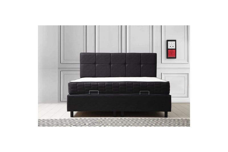 Dubbelmadrass, Bas & Huvudgavel Sudalmuni set antracit - 150 x 114 x 200 cm - Möbler - Säng - Ramsäng