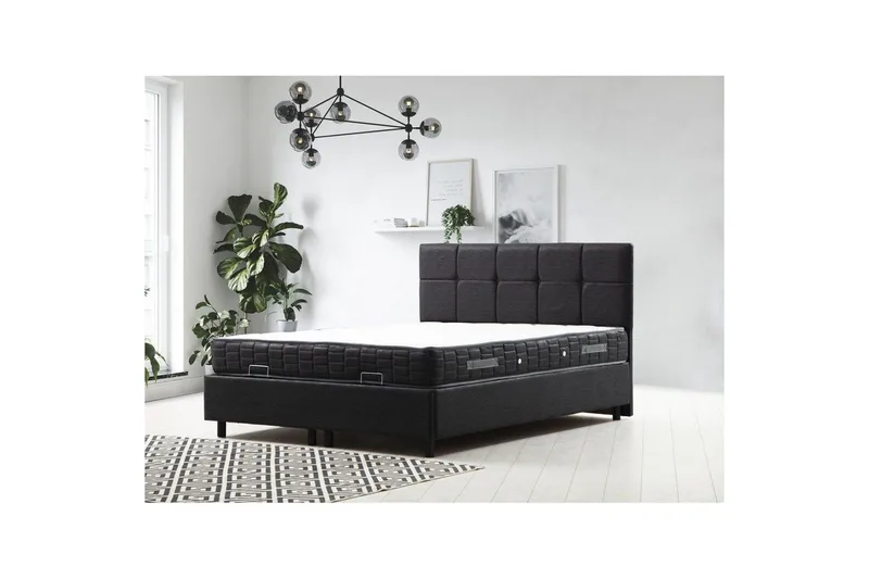Dubbelmadrass, Bas & Huvudgavel Sudalmuni set antracit - 150 x 114 x 200 cm - Möbler - Säng - Ramsäng