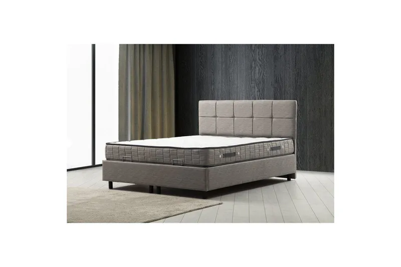 Dubbelmadrass, Bas & Huvudgavel Sudalmuni Set Ljusgrå - 150 x 107 x 204 cm - Möbler - Säng - Dubbelsäng