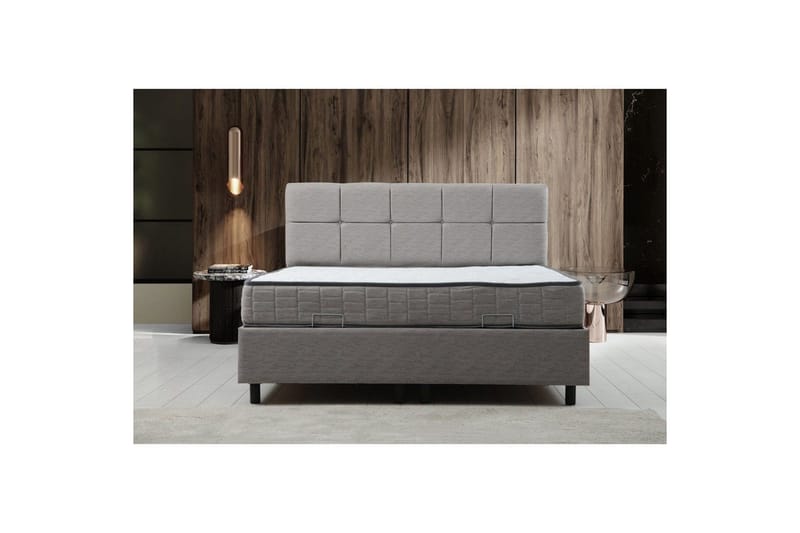 Dubbelmadrass, Bas & Huvudgavel Sudalmuni Set Ljusgrå - 150 x 107 x 204 cm - Möbler - Säng - Dubbelsäng