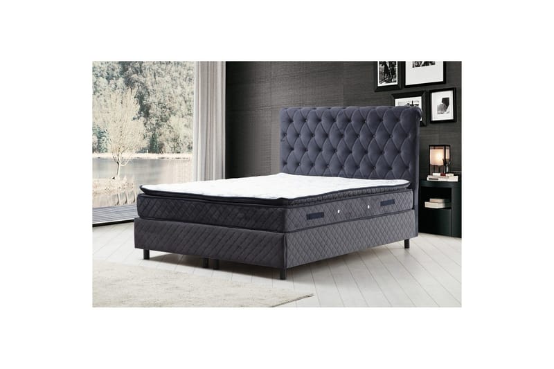 Dubbelmadrass, Bas & Huvudgavel Sudamoon Set Antracit - 160 x 35 x 208 cm - Möbler - Säng - Komplett sängpaket