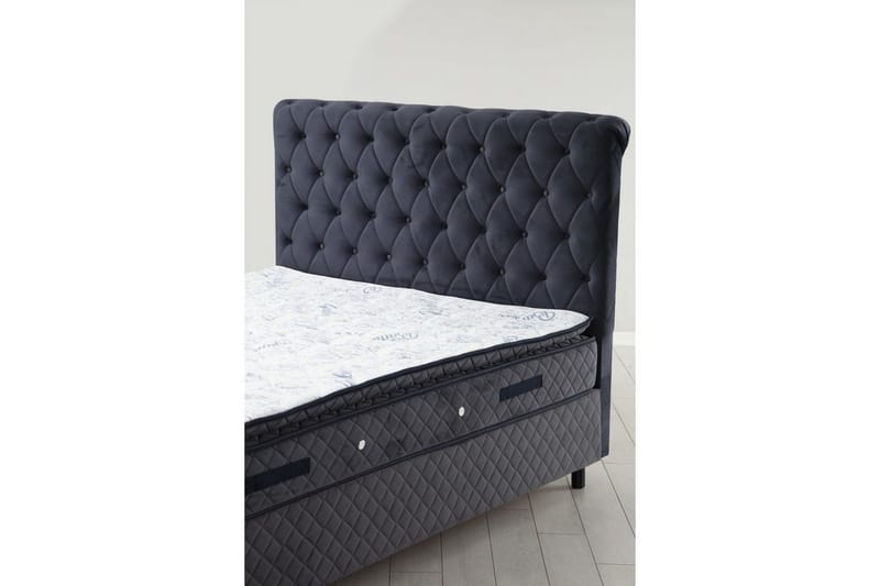 Dubbelmadrass, Bas & Huvudgavel Sudamoon Set Antracit - 160 x 35 x 208 cm - Möbler - Säng - Komplett sängpaket