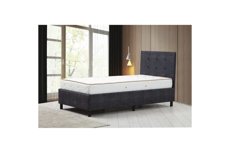 Dubbelmadrass, Bas & Huvudgavel Pilode Set Antracit - 150 x 107 x 204 cm - Möbler - Säng - Sängram & sängstomme