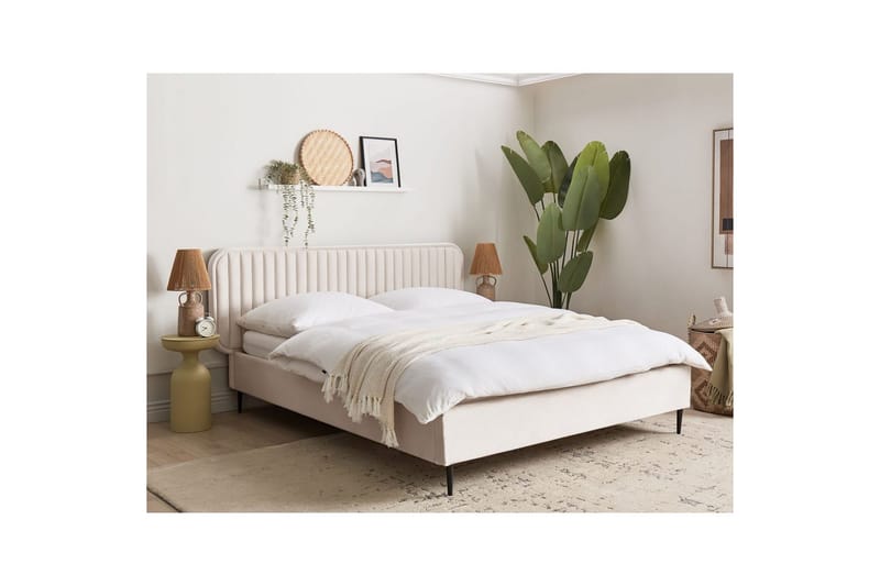 Dubbelsäng Brin med lamellram Beige-Svart, 160x200 cm - Beige-Svart, 160x200 cm - Möbler - Säng - Sängram & sängstomme