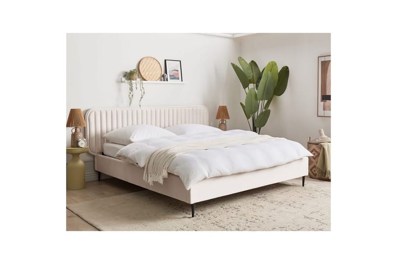 Dubbelsäng Brin med lamellram Beige-Svart, 180x200 cm - Beige-Svart, 180x200 cm - Möbler - Säng - Sängram & sängstomme