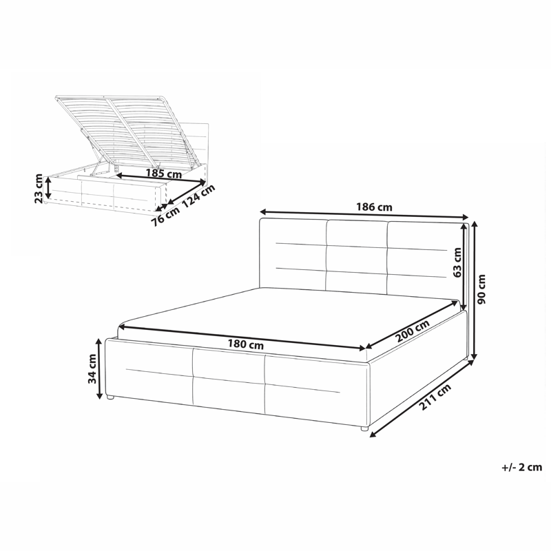 Dubbelsäng Massognes 180x200 cm - Off-White - Möbler - Säng - Säng med förvaring