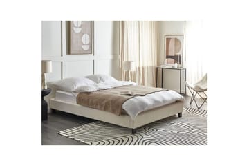 Dubbelsäng Roanne med lamellram Beige-Mörkt Trä, 140x200 cm, Bouclé - Beige-Mörkt Trä, 140x200 cm, Bouclé - Möbler - Säng - Ramsäng