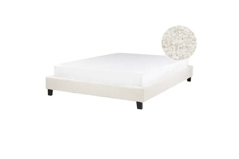 Dubbelsäng Roanne med lamellram Beige-Mörkt Trä, 140x200 cm, Bouclé, Beige-Mörkt Trä, 140x200 cm, Bouclé