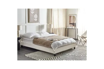 Dubbelsäng Roanne med lamellram Beige-Mörkt Trä, 140x200 cm, Polyester - Beige-Mörkt Trä, 140x200 cm, Polyester - Möbler - Säng - Sängram & sängstomme