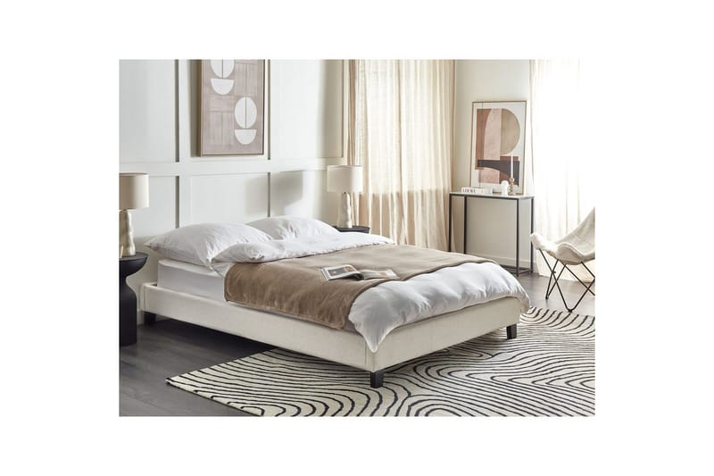 Dubbelsäng Roanne med lamellram Beige-Mörkt Trä, 140x200 cm, Polyester - Beige-Mörkt Trä, 140x200 cm, Polyester - Möbler - Säng - Sängram & sängstomme