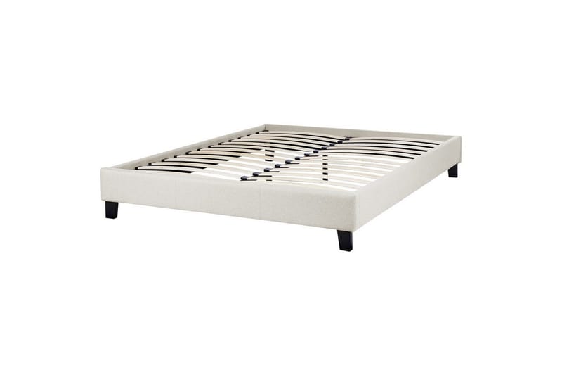 Dubbelsäng Roanne med lamellram Beige-Mörkt Trä, 140x200 cm, Polyester - Beige-Mörkt Trä, 140x200 cm, Polyester - Möbler - Säng - Ramsäng