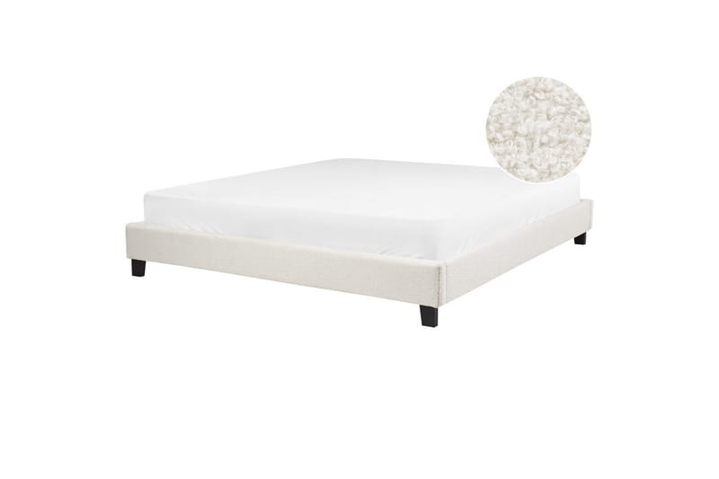 Dubbelsäng Roanne med lamellram Beige-Mörkt Trä, 180x200 cm, Bouclé, Beige-Mörkt Trä, 180x200 cm, Bouclé