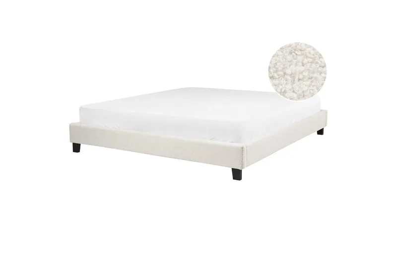 Dubbelsäng Roanne med lamellram Beige-Mörkt Trä, 180x200 cm, Bouclé, Beige-Mörkt Trä, 180x200 cm, Bouclé