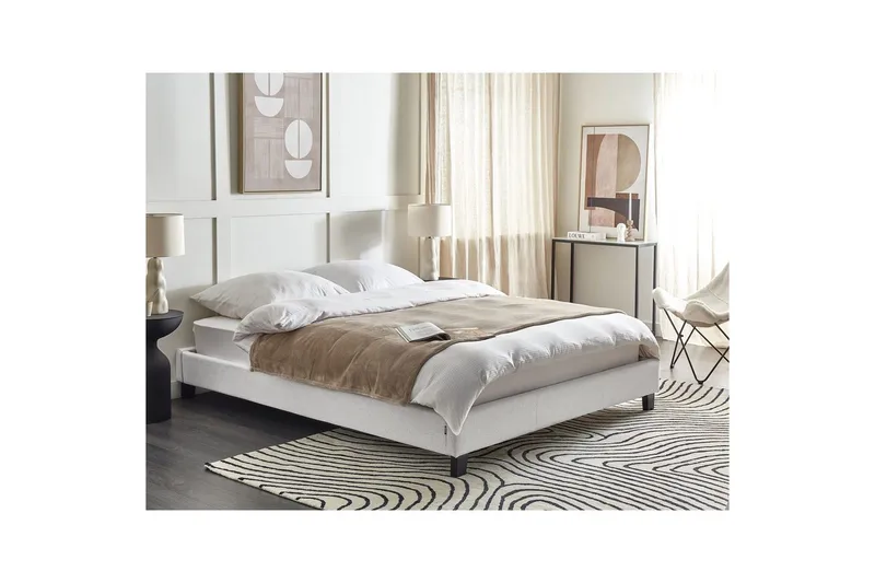 Dubbelsäng Roanne med lamellram Grå-Mörkt Trä, 160x200 cm, Polyester - Grå-Mörkt Trä, 160x200 cm, Polyester - Möbler - Säng - Ramsäng