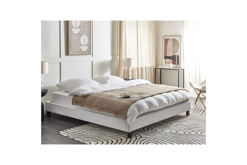 Dubbelsäng Roanne med lamellram Grå-Mörkt Trä, 180x200 cm, Polyester - Grå-Mörkt Trä, 180x200 cm, Polyester - Möbler - Säng - Ramsäng