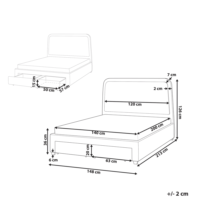 Dubbelsäng Sardent 140x200 - Off-White - Möbler - Säng - Säng med förvaring