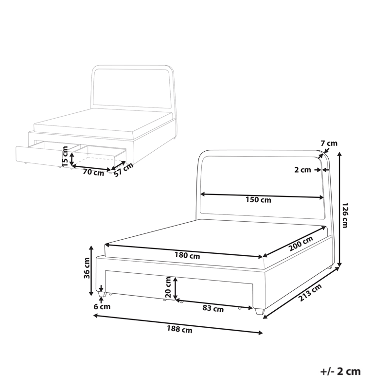 Dubbelsäng Sardent 180x200 - Off-White - Möbler - Säng - Säng med förvaring