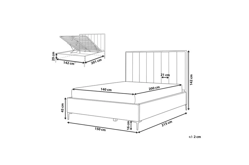 Dubbelsäng Sezanne med lamellram Vit-Svart, 140x200 cm - Vit-Svart, 140x200 cm - Möbler - Säng - Säng med förvaring
