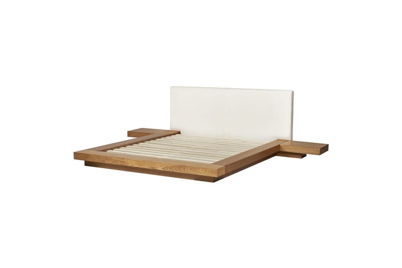 Dubbelsäng Zen med LED-belysning Ljus Trä-Vit, 160x200 cm, Bouclé - Ljus Trä-Vit, 160x200 cm, Bouclé - Möbler - Säng - Sängram & sängstomme