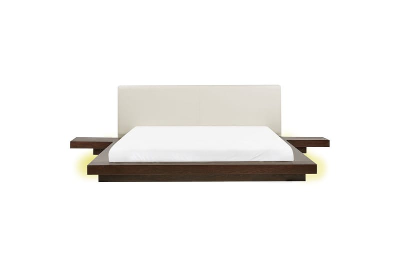 Dubbelsäng Zen med LED-belysning Mörk Trä-Vit, 180x200 cm, Konstläder, Mörk Trä-Vit, 180x200 cm, Konstläder
