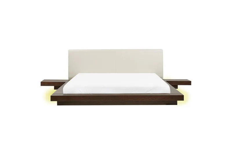 Dubbelsäng Zen med LED-belysning Mörk Trä-Vit, 180x200 cm, Konstläder, Mörk Trä-Vit, 180x200 cm, Konstläder