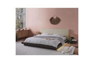 Dubbelsäng Zen med LED-belysning Mörk Trä-Vit, 180x200 cm, Konstläder - Mörk Trä-Vit, 180x200 cm, Konstläder - Möbler - Säng - Sängram & sängstomme