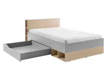 Edson Komplett Sängpaket med Förvaring 120x200 cm i Trä med Sänggavel + Bäddmadrass med Tygram - Vit - Möbler - Säng - Säng med förvaring