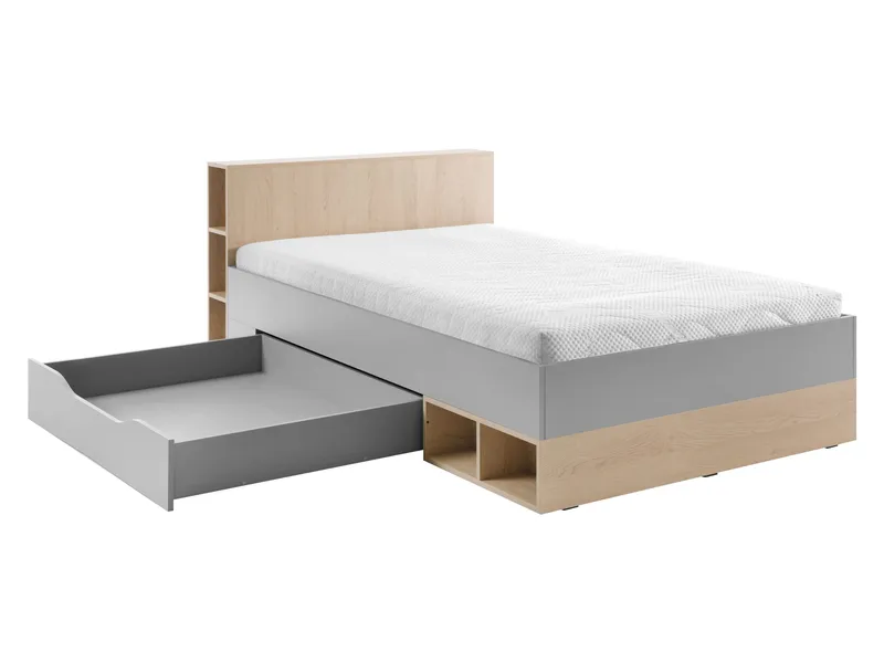 Edson Komplett Sängpaket med Förvaring 120x200 cm i Trä med Sänggavel + Bäddmadrass med Tygram - Vit - Möbler - Säng - Säng med förvaring