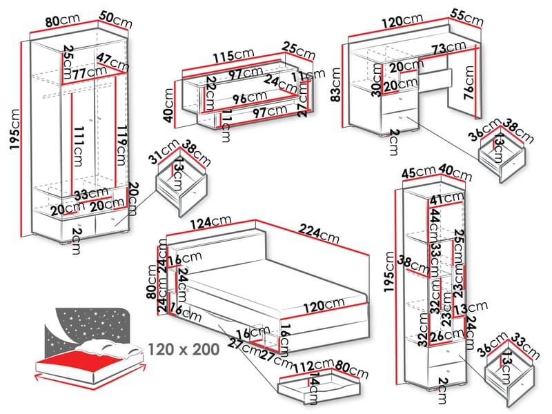 Edson Möbelset för Sovrum - Möbler - Säng - Möbelset för sovrum
