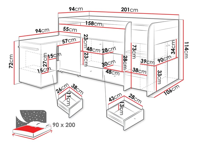 Edson Våningssäng 90x200 cm - Möbler - Säng - Sängram & sängstomme