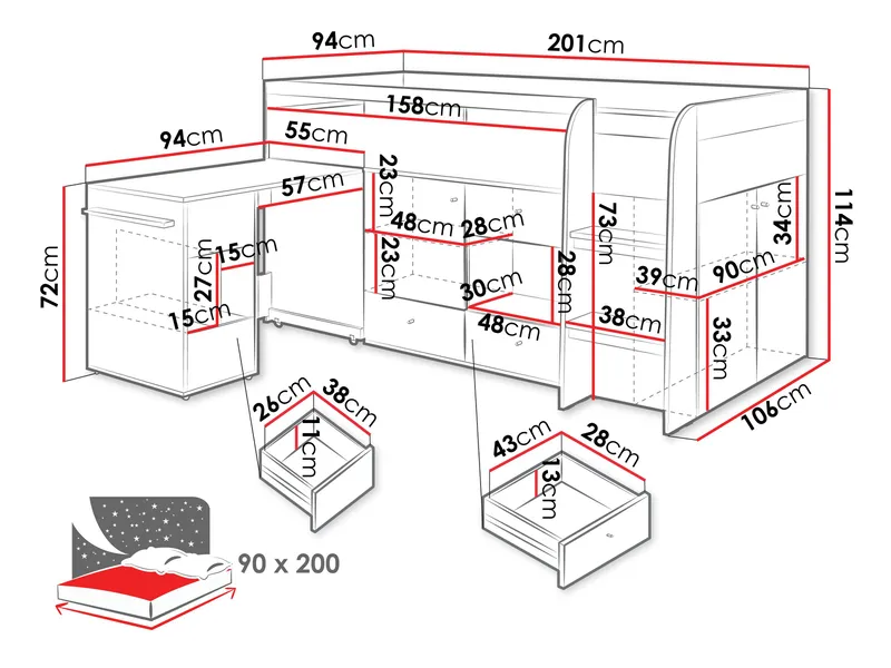 Edson Våningssäng 90x200 cm - Möbler - Säng - Sängram & sängstomme