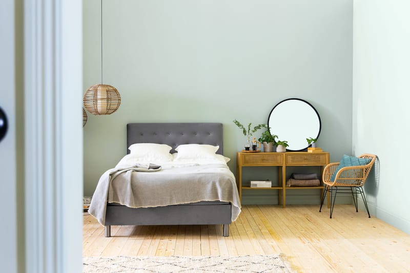 Ella Sängpaket 140x200 cm Knapp Gavel - Ljusgrå/Sammet - Möbler - Säng - Kontinentalsäng