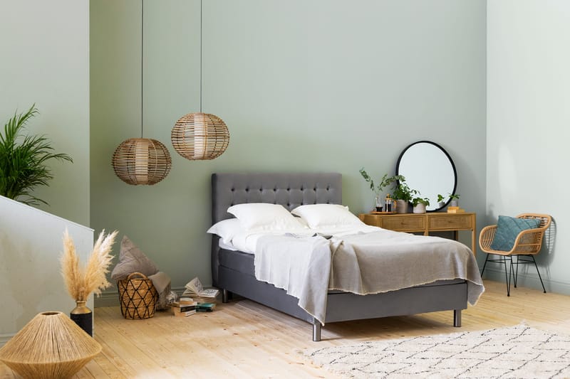 Ella Sängpaket 140x200 cm Rutig Gavel - Ljusgrå/Sammet - Möbler - Säng - Kontinentalsäng