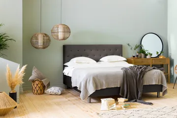 Ella Sängpaket 160x200 cm Knapp Gavel - Mörkgrå/Sammet - Möbler - Säng - Kontinentalsäng