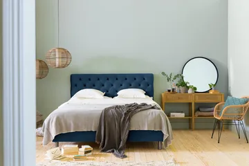 Ella Sängpaket 180x200 cm Djuphäftad Gavel - Mörkblå/Sammet - Möbler - Säng - Kontinentalsäng
