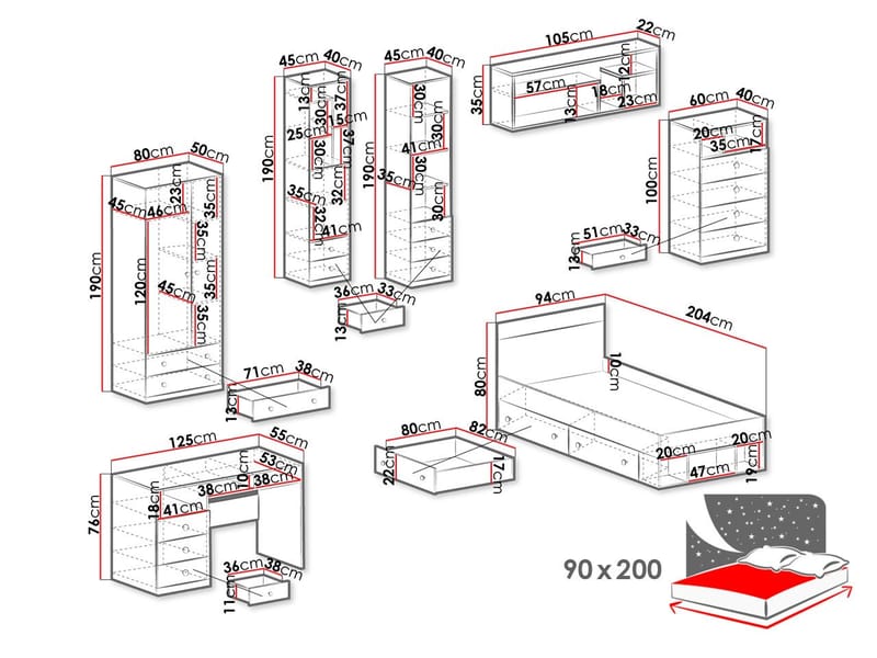 Elvaren Möbelset för Sovrum - Möbler - Säng - Möbelset för sovrum