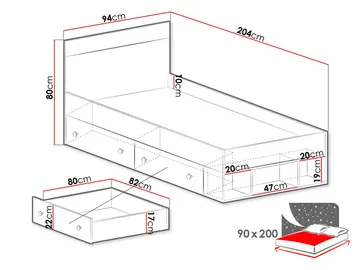 Elvaren Sängram med Förvaring 90x200 cm i Målat Trä med Sänggavel - Svart|Vit - Möbler - Säng - Säng med förvaring