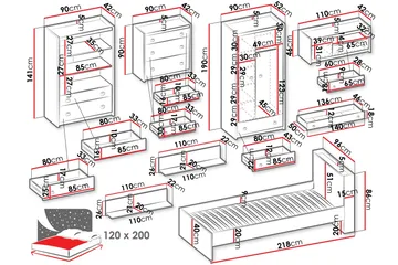 Evorana Möbelset För Sovrum - Brun/Mörkgrå - Möbler - Säng - Möbelset för sovrum