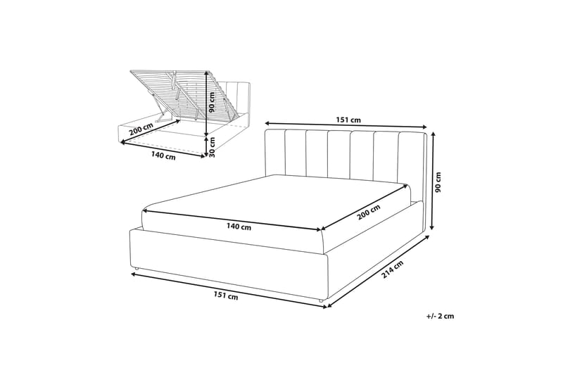 Förvaringssäng Abondant 140x200 cm - Ljusgrå - Säng med förvaring