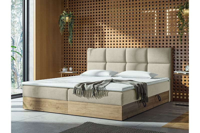 Förvaringssäng EUPHORIA 160x200 - Beige - Säng med förvaring - Komplett sängpaket