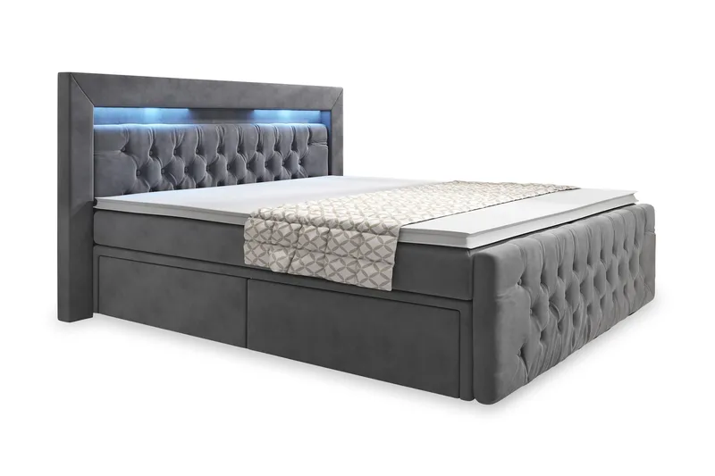 Franco Komplett Sängpaket med förvaring LED-belysning 160x200 cm - Grå / Sammet - Möbler - Säng - Säng med förvaring