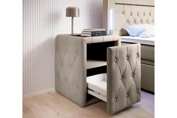 Franco Komplett Sängpaket med förvaring LED-belysning 180x200 cm + 2st Franco Sängbord - Beige / Sammet - Möbler - Säng - Säng med förvaring