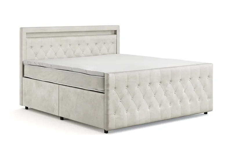 Franco light Komplett Sängpaket med förvaring LED-belysning 180x200 cm - Beige - Möbler - Säng - Kontinentalsäng