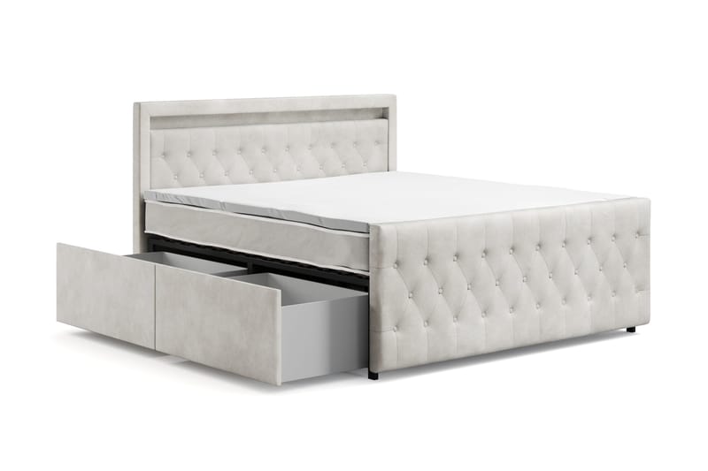 Franco light Komplett Sängpaket med förvaring LED-belysning 180x200 cm - Beige - Möbler - Säng - Kontinentalsäng