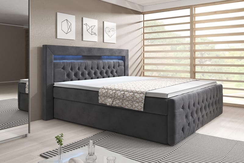 Franco Sängpaket med förvaring LED-belysning 140x200 cm, 140x200 Grå (+Fler val)