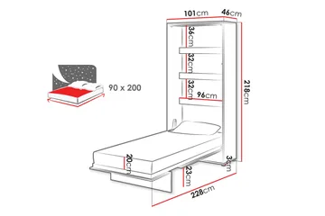 Rauk Fällbar Bäddbar Sängskåp 101x228 cm - Vit - Möbler - Säng - Gästsäng & extrasäng - Sängskåp